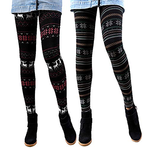 Libella 2er Set Winterleggings Skinny Thermoleggings Laufhose Norweger mit Weihnachtsmotiven Teddy-Innenfleece Frauen/Mädchen 4145A+4145B