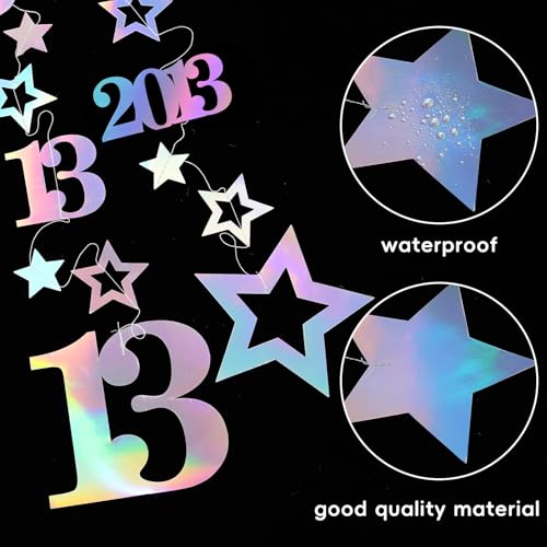 Image of Eucutur Iridescent 13th Birthday Decorations for Girls Boys, Pre-Strung Glitter Twinkle Number Vintage 2013 13 Years Old Hanging Streamer Banner Party Supplies, Happy Thirteen Official Teenager Decor
