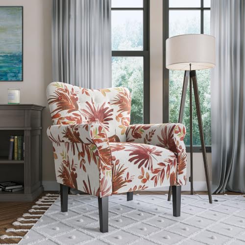 Image of BELLEZE Modern Accent Chair for Living Room, High Back Floral Armchair with Wooden Legs, Upholstered Wingback Side Chair Padded Armrest Single Sofa for Living Room, Bedroom - Allston (Red Floral)