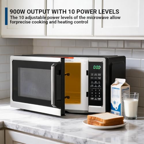 Image of 0.9 Cu Ft Countertop Microwave Oven, 900W Microwave with 10 Power Levels, 6 Auto Menus, Practical Microwave Oven Suitable for Kitchens, Apartments, and Offices