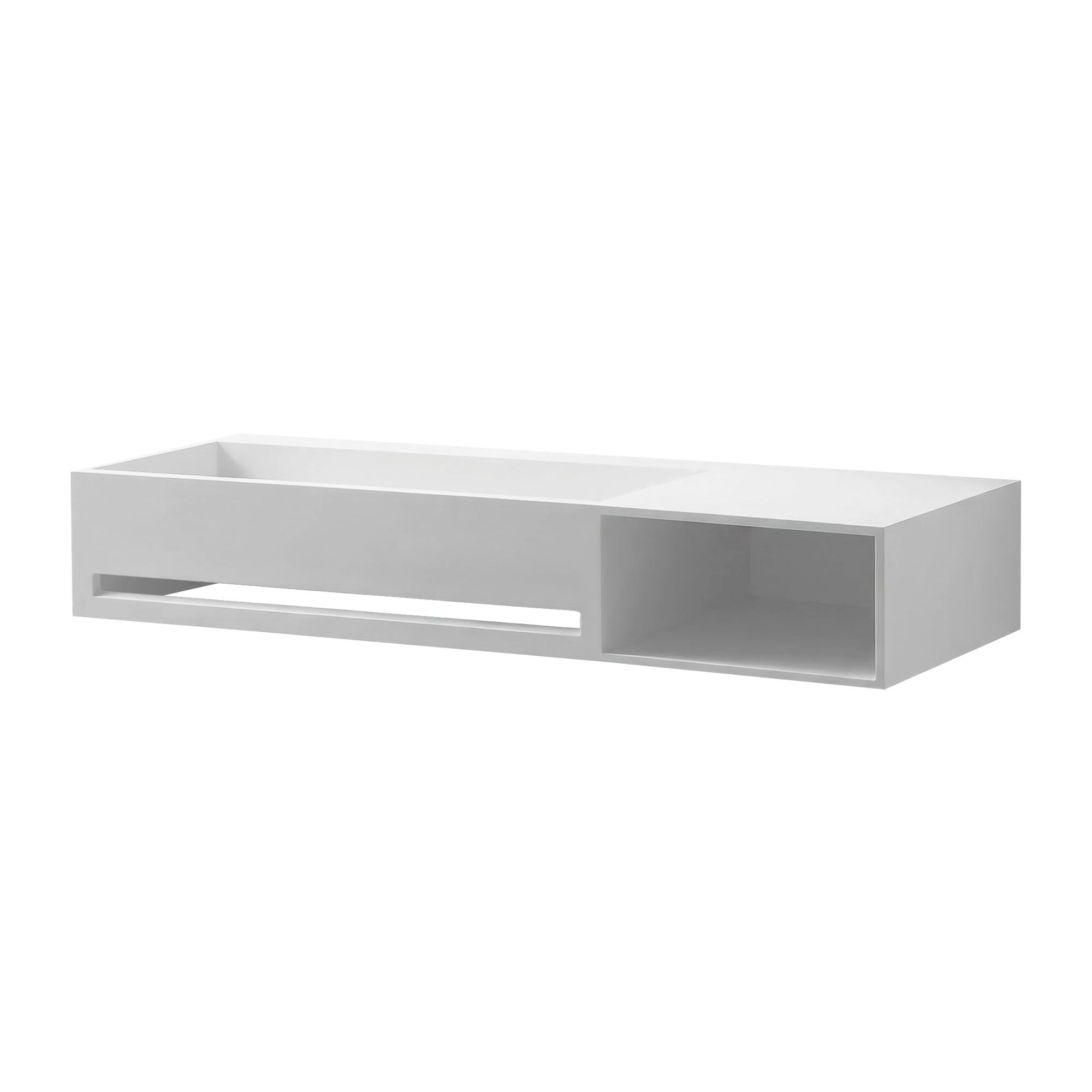 Lavabo sospeso con portaoggetti e porta asciugamani TWG62 - Solid Surface - bianco opaco, Larghezza lavabo:120 cm