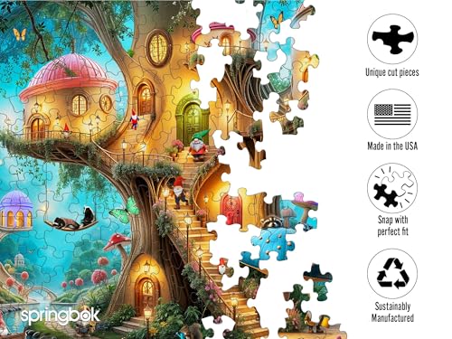 Rompecabezas Springbok Gnome Treehouse Village de 500 piezas para adultos | Piezas únicas, fabricado en EE.UU., materiales ecológicos, incluye póster para aventuras mágicas en el bosque miniatura 5
