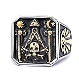 SMANXEY Masonic Master Mason Ring Hiram Abiff Temple Builder Skull & Crossbones Embrace Death - Rebirth Metaphor with All - Seeing Eye & Classic Symbols Collection