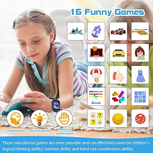 Kids Smart Watch, 1.54inch Video 16 Games Smartwatch for Boys Girls with Aluminum Alloy Touch Screen Pedometer Calorie Flashlight, Wrist Watch MP3 Music 3-12Y Children Christmas Birthday Gifts