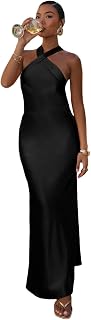 Women's Satin Halter Bridesmaid Dresses Long Wedding Guest Dress Open Back Formal Evening Gowns 2025