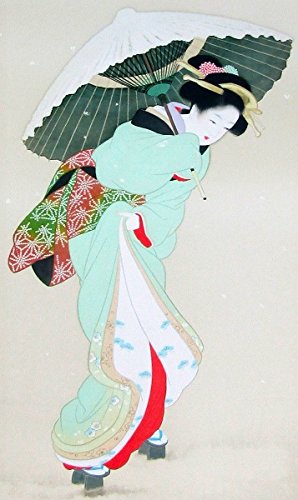 美品 掛け軸 上村松園筆「初雪」美人画 浮世絵 リトグラフ 縁起物 Amazon.co.jp: 上村松園『初雪』リトグラフ 人物画【版画 絵画