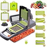 All-In-One, 12 Blade Mandoline Slicer, Vegetable Spiralizer, Cutter, Dicer, Food Chopper, Grater, Kitchen Gadgets Sets with ContainerPro Onion Chopper Veggie Chopper With Container(Grey green) slicer