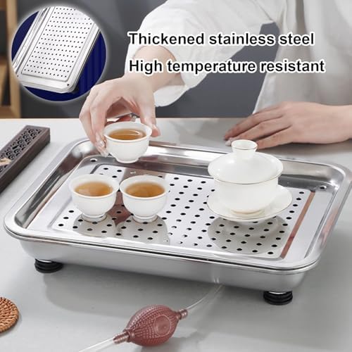 Stainless Steel Drip Tray & Drain Pan, 2-Tier Dish Drying Rack with Drain Pipe for Teahouses, Bars, Cafes & Parties - 60x40x6cm (24x16x2in)