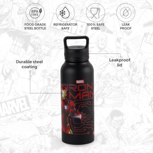 Image of CELLO Kidzbee Aqualoop 3D Iron Man Design Stainless Steel Kids Water Bottle For Daily Use 790 ml, Black | 3D Touch & Feel Print, Single Wall Fridge Safe Rustproof & Leakproof School Kids Water Bottle