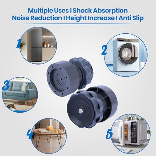 Image of Shop4Ever Washing Machine Adjustable Stand Legs (Set of 4) | Height Raiser for Front /Top Load | Anti-Vibration Anti-Slip Rubber Base | Universal Fit for Fridge & Appliances