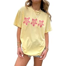 Oversized Graphic Shirt for Teens Girl Y2K Ocean Floral Short Sleeve Baggy Tee Shirts Vintage Aesthetic Coastal Tops