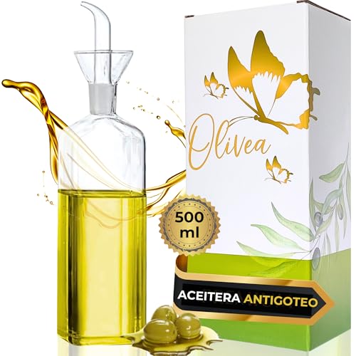 GP Group OLIVEA® - Aceitera Antigoteo Cristal 500 ml | Dispensador de Aceite de Oliva y Vinagre para Mesa Cocina | Botella Vidrio 500ml