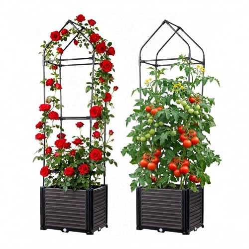 150cm Tomatentopf mit Rankgitter 2Stk Selbstbewässerung Tomatenkübel mit Wasserspeicher Groß Tomatentopf mit Rankhilfe für Balkon Tomaten Kräuter & Blumen Dreieckige Oberseite