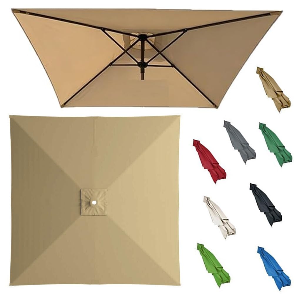 GJPXFR Square Umbrella Replacement Canopy, 6.5'x6.5' 8'x8' 10'x10' Patio Parasol Canopy 4/8 Ribs Umbrella Top Cover Replacement Fabric For Yard Market(Khaki,2.7x2.7m/8.8x8.8ft)