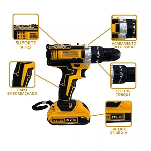 Furadeira Parafusadeira de Impacto Profissional 21V Bivolt - Sem Fio com 2 Baterias de Lítio, Maleta