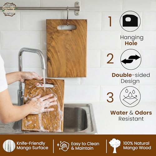 Image of Single Piece Solid Wood Reversible Cutting Board - Natural Finish Wooden Chopping Board, Cutting Board, Serving Tray 30x18x2 cms Handmade Natural Wood (EVO)
