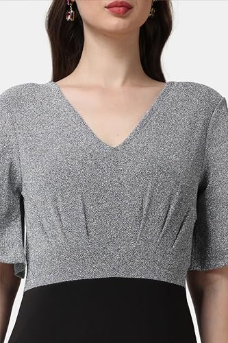Image of POPWINGS Women Casual Grey Black Solid Self Design Bodycon Dress
