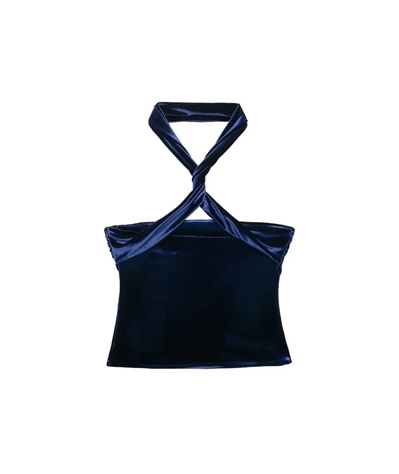 Femmes Bleu Plissé Dos Nu Côté Zipper Tops Vintage Halter Neck Sans Manches Femme Top, bleu, M