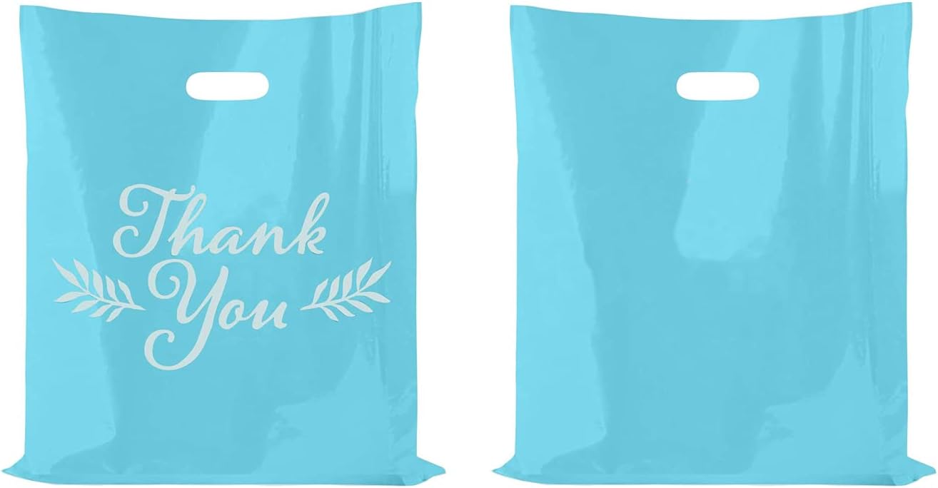Houseables Thank You Bags, Merchandise Bags, With Handles, Plastic, For Shopping, Retail, Gift, Small Business, Boutique, Store, Customers, Product, Vendor, Events, Holiday, Blue, 16”x18”, Bulk 100 PK