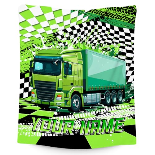 Personalized Boys Blanket, Truck Blankets for Kids, Custom Gifts with Name, Construction Truck Throw, Cozy Flannel Toddler Throws for Boys, 40"x50"