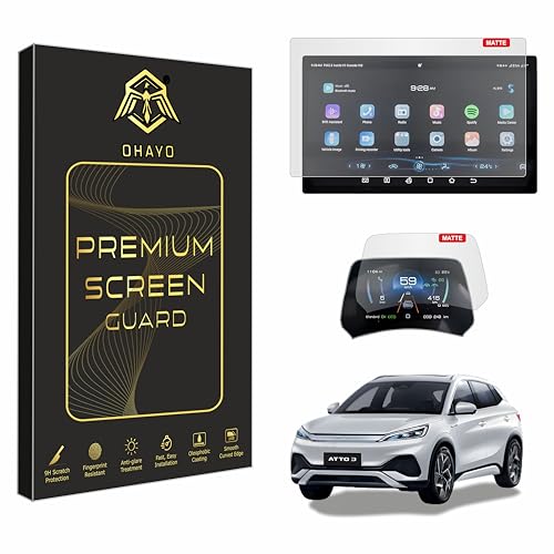 Image of OHAYO Matte Screen Protector Combo for BYD ATTO 3 EV 2024 & 2025 | Fits Explore Variant | 12.8 Inch Rotating Infotainment Touchscreen and 5 Inch Instrument Cluster Guard | 9H Hardness, Military Strength, Scratch Resistant, Anti-Glare, HD Clear | Not Tempered and Not Glass
