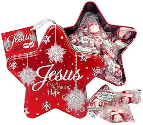 Miniatura 2 de Caramelo de las Escrituras, Jesús Nuestra Esperanza Brillante Adorno Rojo Estaño Estrella Con Menta Suave Anticuada