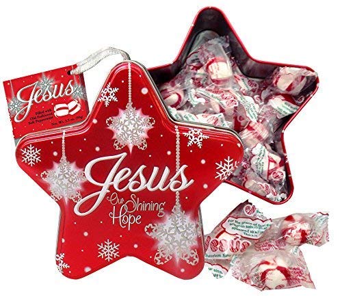 Scripture Candy, Jesus Our Shining Hope Red Ornament Star Tin With Old-Fashioned Soft Peppermint #TOP1