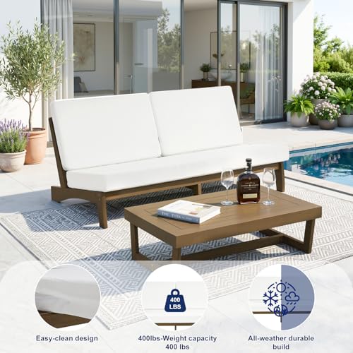 Image of Pia Ricoo 1-Piece Patio Furniture Set, Outdoor Wood Sofa with 4.5-Inch Thick Cushions, All-Weather Conversation Set for Backyard, Deck, Lawn - Beige