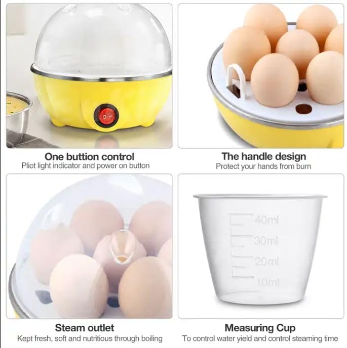 Image of Electric Egg Boiler for 7 Eggs, Hard, Medium, or Soft Boiled Egg Maker with Automatic Shut-Off, Rapid Steamer for Vegetables and Corn, Stainless Steel Heating Plate (Multicolor)
