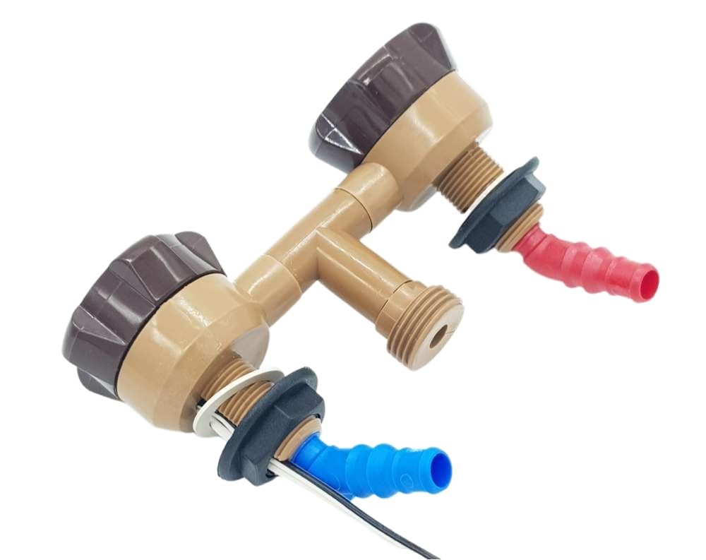 CR-MOESANCO® KIT Grifo NOVO Marrón Mezclador con Doble Entrada y 2 Abrazaderas con Salida a Roca Ducha 1/2 para Caravana, Autocaravana, Camper o Barco