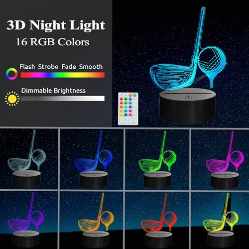 Image of Golf Night Light, Golf Club Gifts, 3D Illusion Lamp with 16 Colors Changing, Timer, 4 Flash Modes and Dimmable, Men Boys Girls Room Decoration, Holiday Xmas Gifts