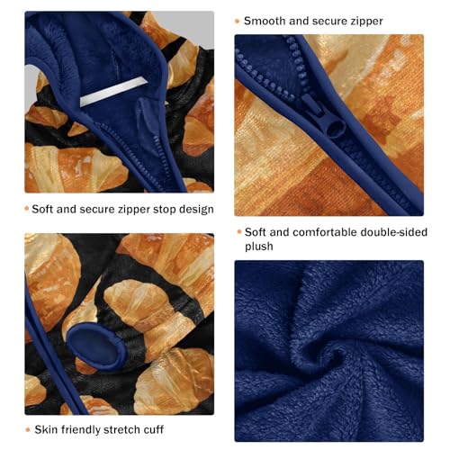 Croissant Pattern on Black Background Toddler Fleece Jacket Girl Boys Hooded Fleece Jacket Coat Warm3