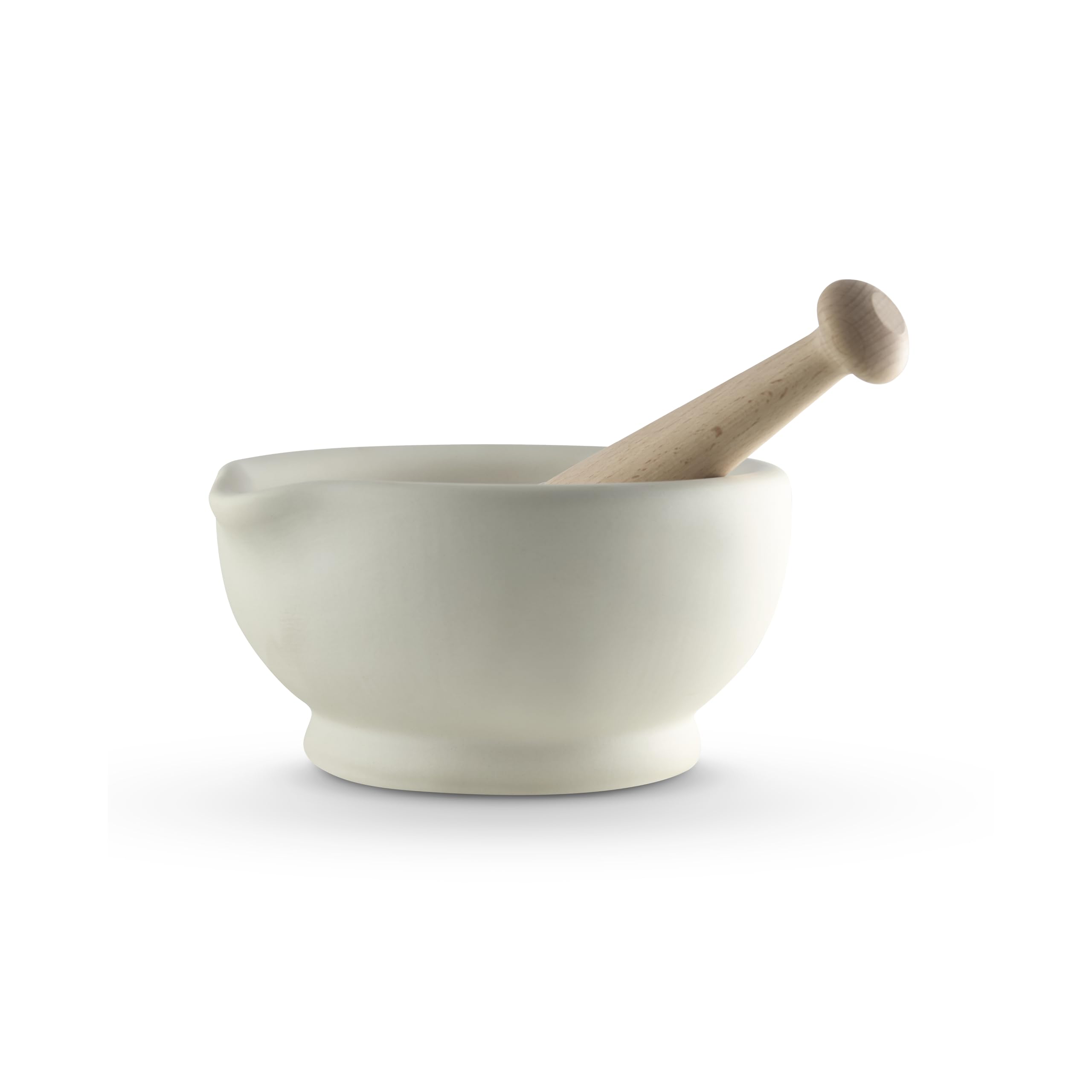 Vitrified Porcelain Pestle and Mortar Set for Grinding and Crushing Herbs, Seeds and Nuts, Size 6, 20cm Diameter, White, MB947007