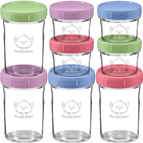 Image of KeaBabies 4pk 8oz & 4pk 4oz Glass Baby Food Containers with Lids - Leak-Proof, Microwavable Small Glass Jars, Baby Purees & Toddler Snack Storage Containers, BPA-Free, Dishwasher & Freezer Safe (Nord)