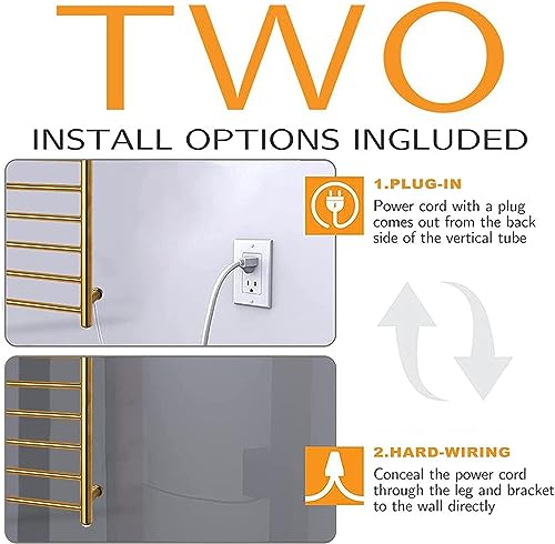 Handtuchwärmer mit integriertem Timer, goldener Handtuchwärmer fürs Badezimmer, Wandmontierter Handtuchwärmer fürs Badezimmer, elektrischer Handtuchhalter mit Heizung, Edelsta(Silver-Plug-in)