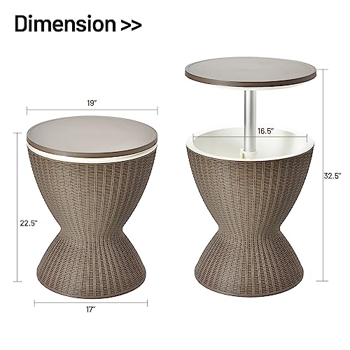 Image of Tangkula Outdoor Cool Bar Table, Rattan Style Patio 8 Gallon Beer and Wine Cooler, All-Weather Ice Bucket w /Height Adjustable Top, Drainage Plug, 3-in-1 Cocktail Coffee Table for Party, Pool (Coffee)