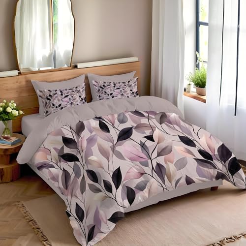 Linge de lit parure housse couette microfibre zippée violette et végétale
