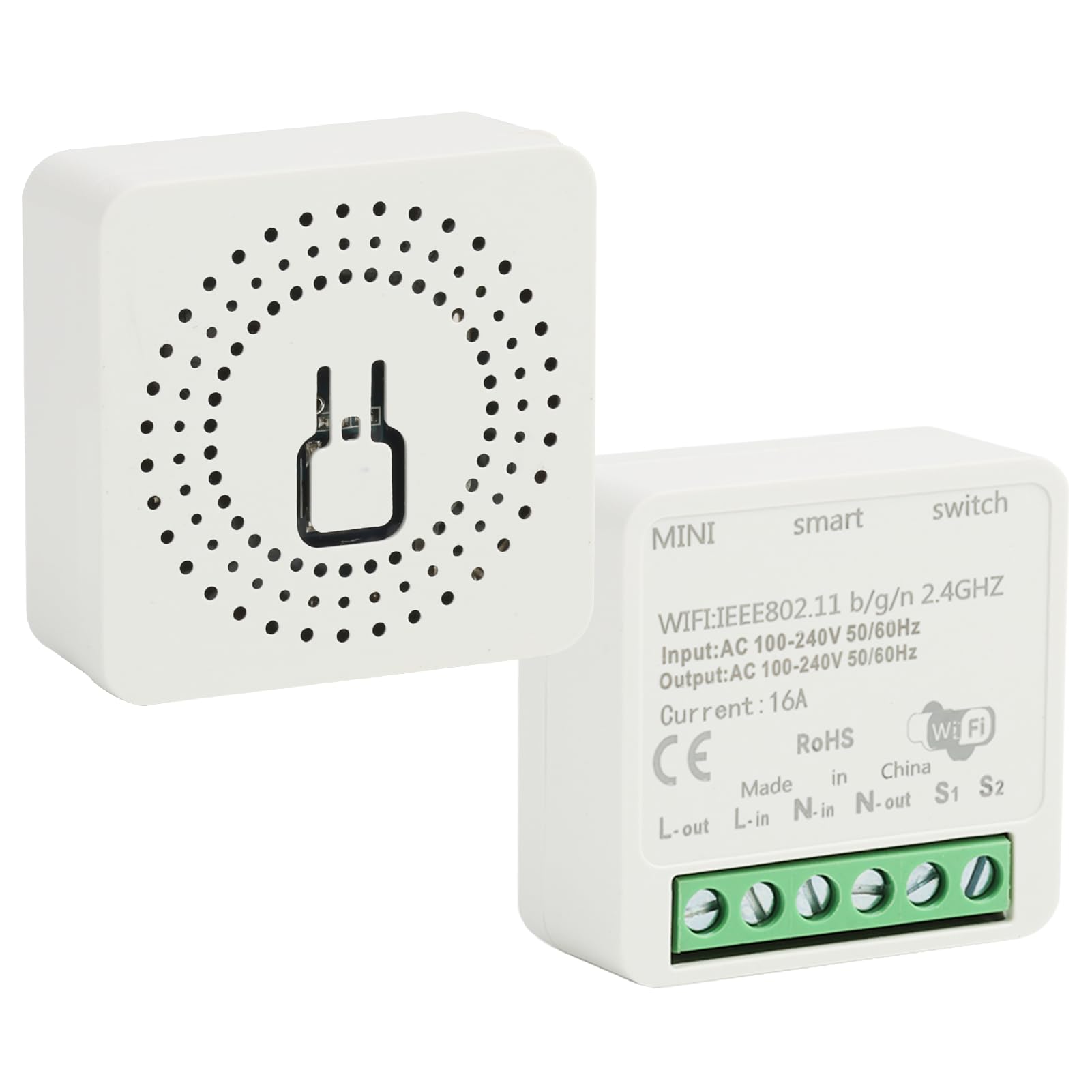 Interruptor de Luz WiFi Inteligente 16A Compatible con Alexa y Google, Control por Voz y APP, Interruptor de Pared Empotrado, Neutro Requerido, Control Remoto Multidispositivo para Hogar Domótico