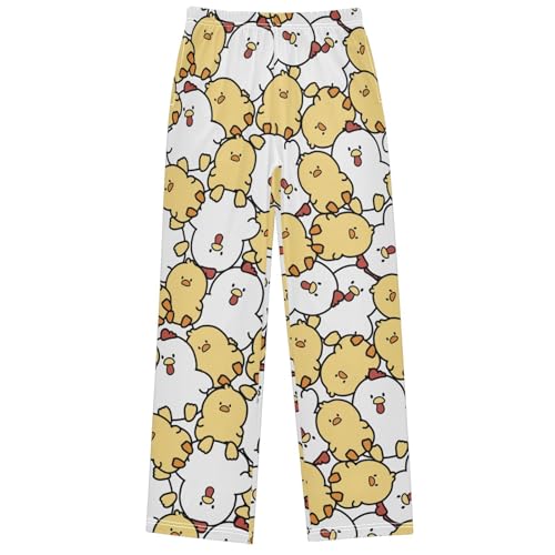 Boy's Pants White Hen Yellow Chicken Cartoon Jogger Pants Elastic Long Bottoms Trousers with Pockets 6-14 Years