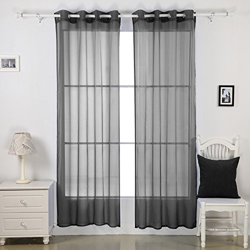 Deconovo 2er Set Vorhang Transparent Gardine Transparent Ösenvorhang 138x140 cm Schwarz