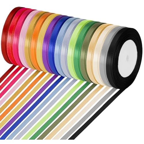 ABSOFINE 18 Colors Satin Ribbon Polyester, 1/4 inch Solid Fabric Ribbon Roll for Gift Wrapping, DIY Crafts, Wedding Christmas Birthday Party Decorations 18 Colors 1/4 inch