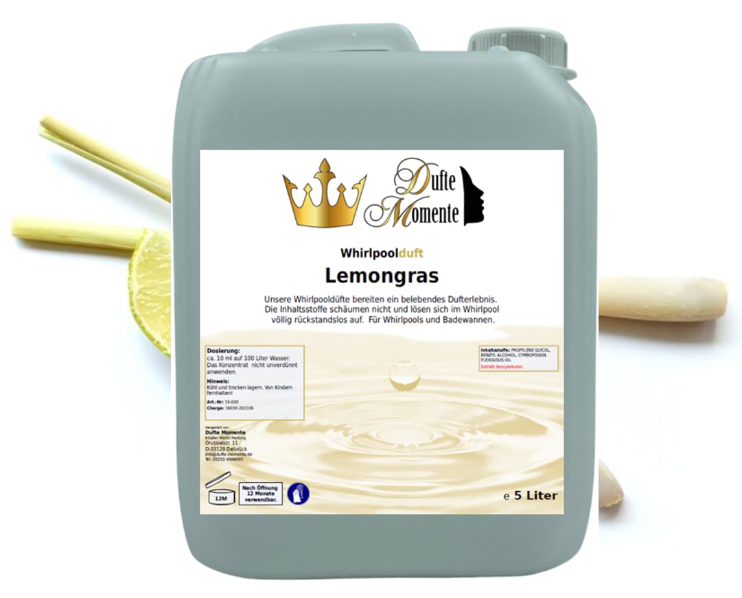 Dufte Momente | Whirlpool Duft Lemongras 5 Liter | Badezusatz | mit naturreinen und natürlichen ätherischen Ölen | kein Schaum | vegan und ohne Tierversuche