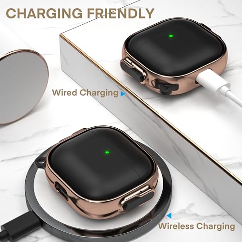 Image of Maxjoy for AirPods 4 Case with Lock, Cute AirPods 4 Case Lock Protective Hard AirPod 4 Generation Cover for Women Men with Keychain Clip for AirPod 4th Generation Cover 2024, Black /Rose Gold