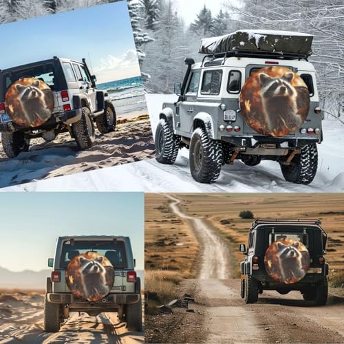 Image of Fall Raccoon Spare Tire Cover for Rv SUV Truck Camper Trailer,Cute Animal Tire Cover Wheel Covers Universal Fit,17 inch