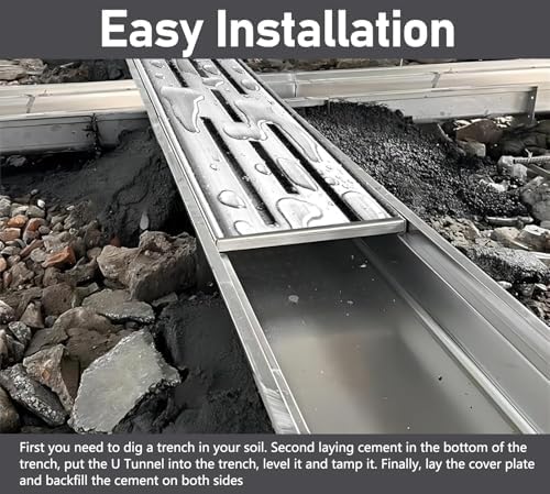 Storm Outdoor Drain Channel, Stainless Steel Mini Trench Drain System, Slim Garden Yard Drainage Gutter Water Diverter for Rain Snow Leaves Debris Pavers(WxH 15x4cm/5 9/10x 1 3/5in,1.5m/4.9f