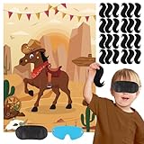 Pin The Tail on The Horse Game with 30 Tail Stickers for Cowboy Party SuppliesToys Boys and Girls Cowboy Birthday Party Decorations Horse Party Games Poster for Kids