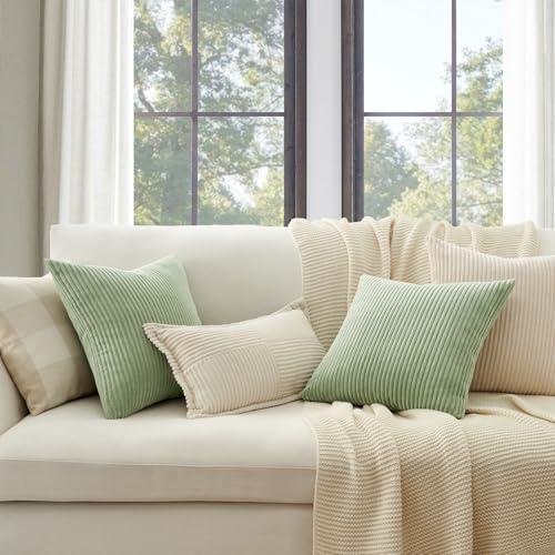 Image of Topfinel 20x20 inch Decorative Sage Green Throw Pillow Covers, Cushion Cases Set of 4 Soft Velvet Modern Double-Sided Designs, Mix and Match for Home Decor, Pillow Inserts Not Included