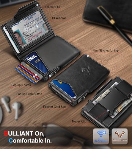 Image of BULLIANT Men Slim Leather Wallet Metal Case Money Clip-Magnetic Closure
