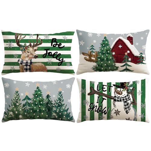 Artscope 4er Set Schneemann und Elch Kissenbezüge 40x60cm Weihnachten...