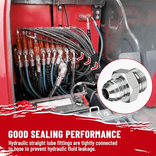 Image of 10 Pack Hydraulic Hose Adapter Fittings: 3 /4 inch JIC 37 Male x #12 SAE /ORB Male, Straight Tube Fitting Kits with Protection Cover
